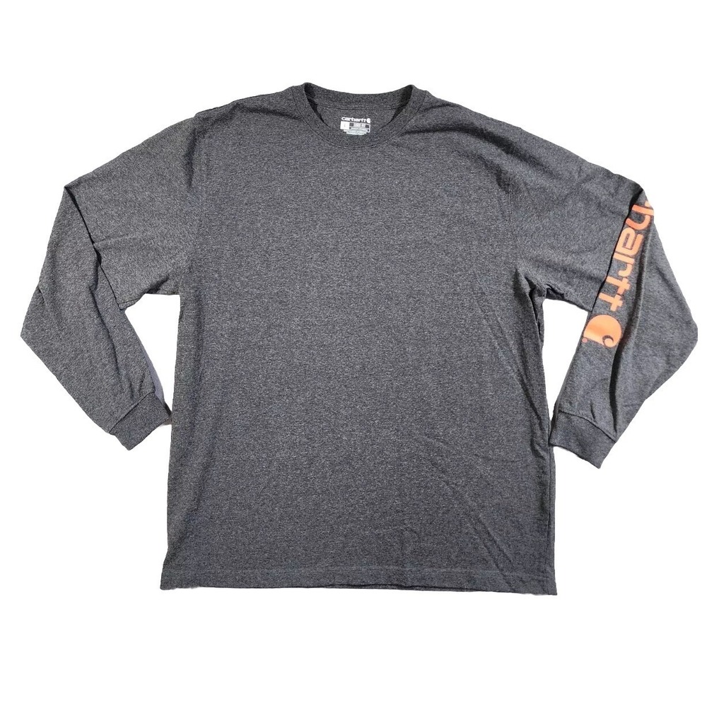 Carhartt Shirt Men's Large Heather Gray Graphic Logo Sleeve Loose Fit Pullover